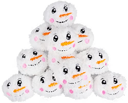 Fowecelt Fake Snowman Face Snowballs - 12pcs Mini White Plush Snow Balls for Indoor/Outdoor Fights, Christmas & Birthday Party