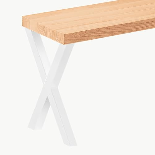 LAMO Manufaktur Banco para Mesa de Comedor 30x140x47cm (Ancho x Largo x Alto), Patas para Muebles Modelo Design Weiß/Asiento Natural