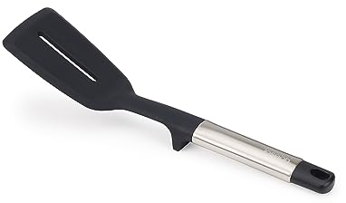 Joseph Joseph Elevate Silicone Slotted Turner, BPA Free, Heat Resistant Non Stick Kitchen Utensil, Weighted Stainless Steel Handle, Black