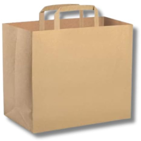 DOT Horeca Solutions 50 Buste colore AVANA in carta kraft 32+21x32 cm sacchetti resistenti shopper marrone manico piattina asporto take away sacchetto regalo shopping marrone manici piatti