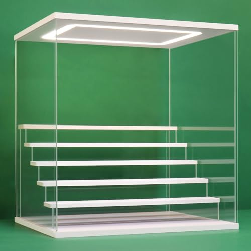 NONEMEY Vitrine pour Collection en Acrylique Transparente avec Éclairage LED Tricolore – Présentoir Anti-Poussière 2/3/4/5/6 Niveaux pour Figurines et Lego (Blanc, 6Tier-40x32x42cm)