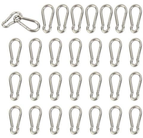 30 Pezzi Moschettone Acciaio Inossidabile 304, M4 4 cm Moschettoni Portachiavi Piccolo per Campeggio, Pesca, Zaino, Tende
