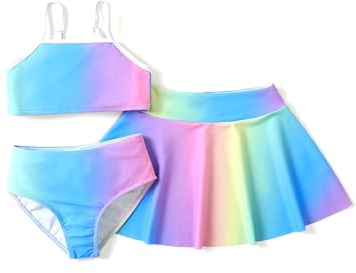 PATPAT Costume Bambina 3 Pezzi Bikini - Top Ragazza, Slip Mare Bambina, Gonna, Vestiti Bambina, Abbigliamento Bambina, Costumi da Bagno Bambina per Mare e Piscina Bambini 9-10 Anni 134-140cm