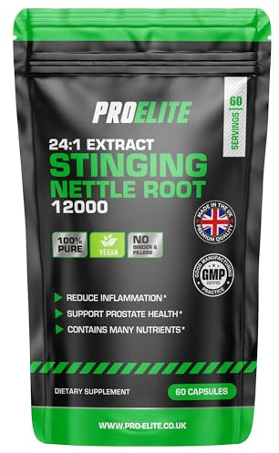 Stinging Nettle Root | 60 Capsules Vegan - 24:1 Extract 12,000mg Nettle Root per Capsule | High Strength Stinging Nettle Alternative to Powder NO Fillers & Binders | Made in UK by PROELITE