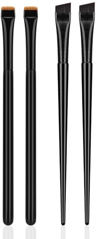 QUEEJOY Eyebrow Brush Set - 2Pcs Angled and 2Pcs Flat Concealer Brush, Precise Brow Brushes for Eyebrows, Ultra-Thin Eyebrow Tint Brush, Brocha Para Cejas for Brow Mapping