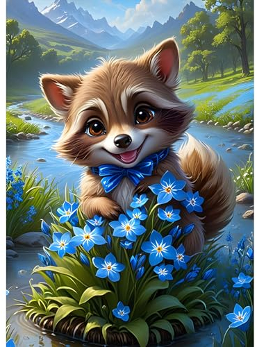 DPHERO DIY Waschbär Diamant Painting Bilder für Erwachsene Anfänger,5D Cartoon Diamond Painting Set,DIY Runde Steine Blumen Diamant Kunst Kits, Diamant Painting für Zuhause Dekor 30x40 cm
