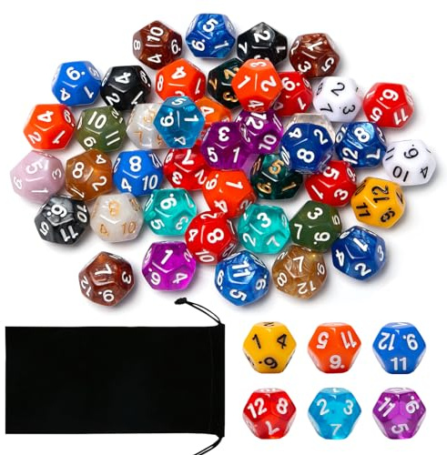 Neikafan 43 Pièces 12 Faces Dés Jeu de Role Set, D12 Jeu de Dés Polyédriques avec 1 Pièces de Sacs pour DND MTG RPG Donjons et Dragons Dés Jeux de Role, Couleurs Aléatoires