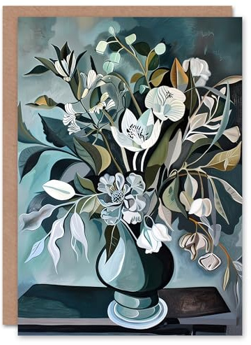 Artery8 Greeting Card White Flower Bouquet Vase Still Life Painting Blank For Him Or Her Art Sympathy Card
