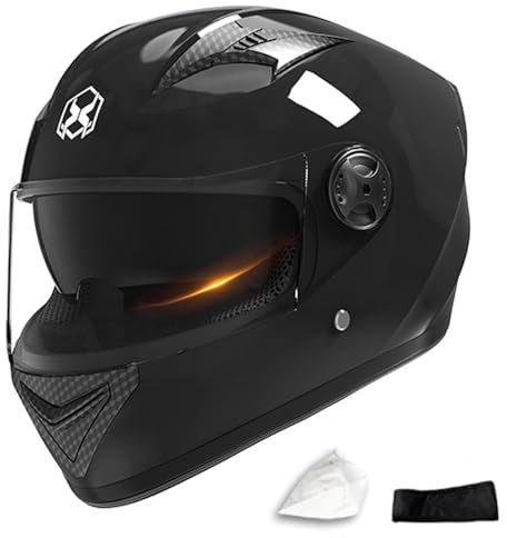 SMTSEC Motorradhelm Damen Herren Full Face Helm Retro Klapphelm DOT/ECE-Zertifizierter Mit Anti-Fog Sonnenblende Helm Motorrad Downhill Helm Mopedhelm Schutzhelm Für Cruiser Chopper,Black/B-54~62CM