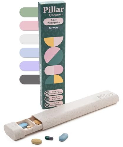 Pillar 7-Day Pill Box Organiser - Aesthetic Travel Pill Organiser | Perfect for daily use and travel, Off White, Beautiful compact design, Great as a vitamin and supplement organiser
