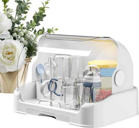 Nybhyjka Secador de biberones con Cubiertas, árbol escurridor de biberones, Estante para Botellas de encimera y Caja de Almacenamiento para niños pequeños con Cubierta a Prueba de Polvo