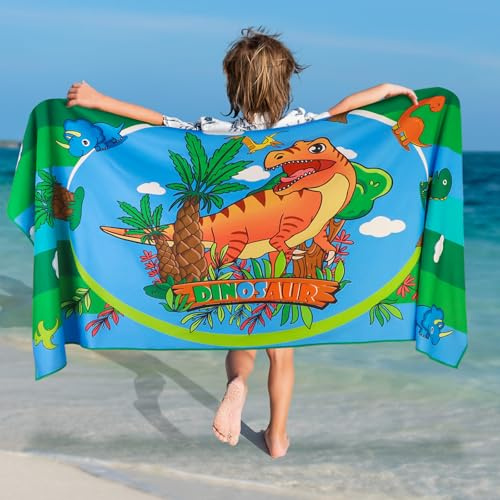 Serviette de Plage Enfant Dinosaure 75 x 150 CM Grande Serviette Plage Microfibre, Anti Sable Drap de Plage Garcon Séchage Rapide, Absorbant Doux Serviettes pour Plage Piscine Douche Voyage Camping