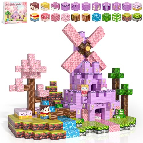 Kryzomat Magnetic Blocks 100PCS, Magnetic Building Blocks for Kids 3+, Pink Castle Toy Sets for Girls, Gift for Birthday Christmas