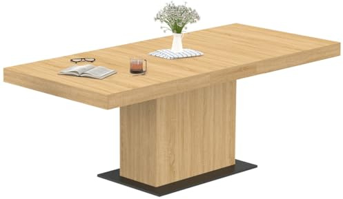 IDMarket – Mesa de comedor extensible rectangular Eden 6-10 personas, madera y base, 160-200 cm, color negro