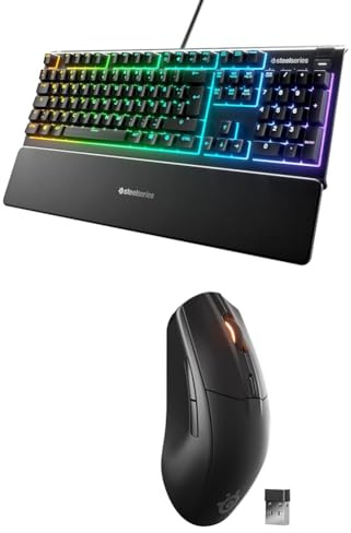 SteelSeries Apex 3 - Gaming Tastatur - 10-Zonen RGB-Beleuchtung - Deutsches QWERTZ Rival 3 Wireless Gen 2 Gaming-Maus - 2,4 GHz und Bluetooth – 18K DPI TrueMove Air-Optiksensor