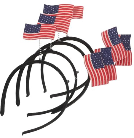 Toddmomy Lot de 4 Serrage-têtes Élastiques Patriotiques Drapeau Américain Étoiles et Rayures, Bandeaux Décoratifs Légers pour Fêtes du 4 Juillet, Tournois de Football et Événements