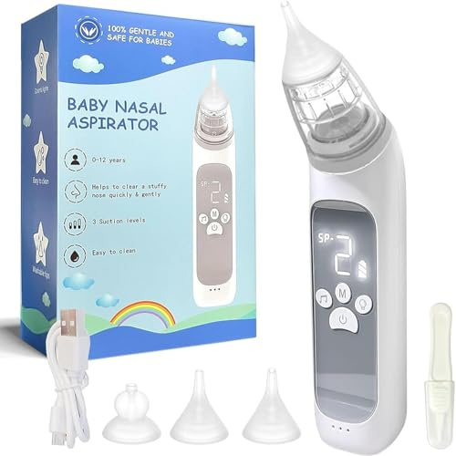 Aspiratore nasale neonato ,Aspiratore nasale elettrico- 3 livelli di aspirazione regolabile, ricarica USB, con musica rilassante. (Piccolo)