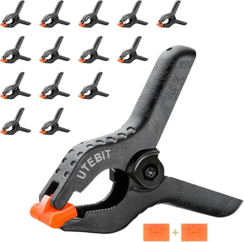 UTEBIT - Pinzas de resorte de nailon (8,89 cm, 15 unidades, antideslizantes, gran potencia de sujeción resistentes, clips para fondo fotográfico, estudio, fotografía, bricolaje, color negro