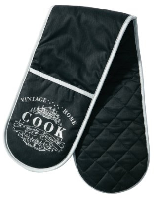 PREMIER Housewares 5100072 Vintage Casa Doppio Guanto da Forno, Esterno in 100% Cotone, Imbottitura a Fibre Miste, Nero