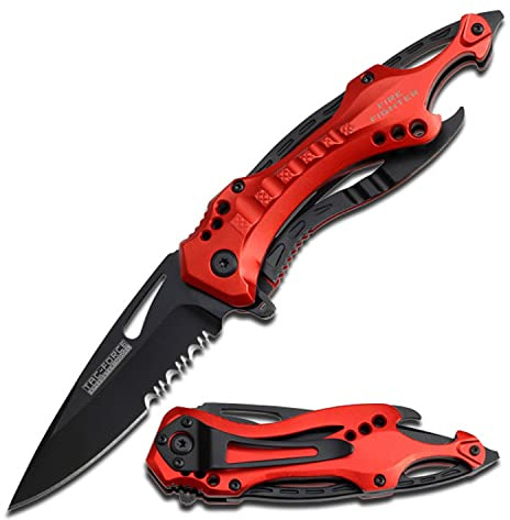 Tac-Force Folding Pocket Knife, 3.25-inch Serrated Blade, Red Aluminum Handle, 7.75-inch Overall Length TF-705RD