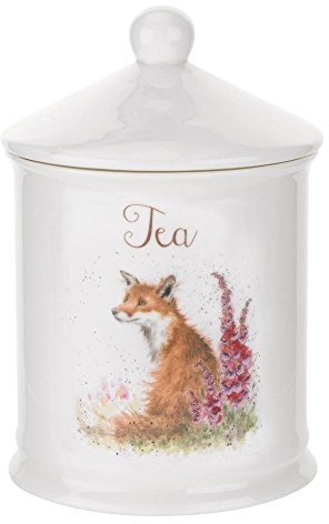 Royal Worcester x Wrendale Designs Tea Canister with Lid - Fine Bone China Tea Bag Storage Jar with Charming Fox Illustration by Artist Hannah Dale, 15.5cm