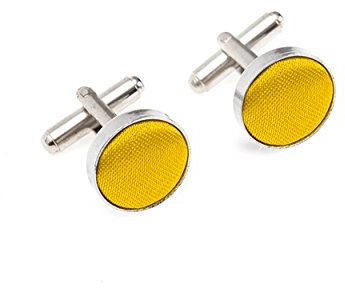 Plain Satin Solid Colour Classic Silver Metal Cufflinks (Golden Yelow)