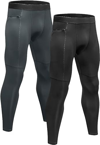 Niksa Sport Leggings männer 2er Pack, Herren Tight lang Quick Dry Kompression Hose für Fitness Workout Gym Joggen(Schwarz,Grau,L)