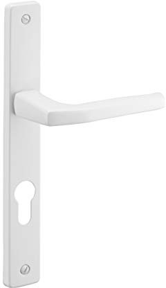 THIRARD - Par de Manillas para Puerta de Entrada con Agujero de Cilindro - Aluminio - Placas Estrechas - Béquillas de Aluminio - Cuadrado de Acero 7 mm - Entre Ejes 195 mm - Blanco