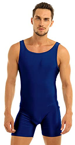 Yeahdor Herren Body Overall Einteiler Sportbody mit Bein Gymnastikanzug Jumpsuits Tank Top Leotard Sport Workout Fitness A Marineblau A L