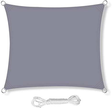 HEYOMART Sun Shade Sail 3m x 3m Square Shade Sails Waterproof Outdoor Garden Patio Party Sunscreen Awning Canopy 98% UV Block With Free Rope, Grey