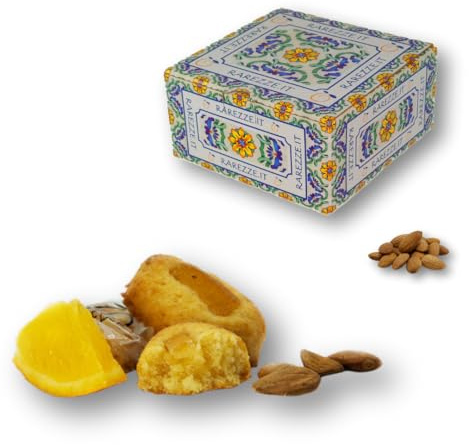 RAREZZE | Biscotti di Pasta di Mandorla Siciliana all'ARANCIA | Deliziosa confezione regalo (gr.400) | Dolci tipici di Sicilia | Preparazione artigianale