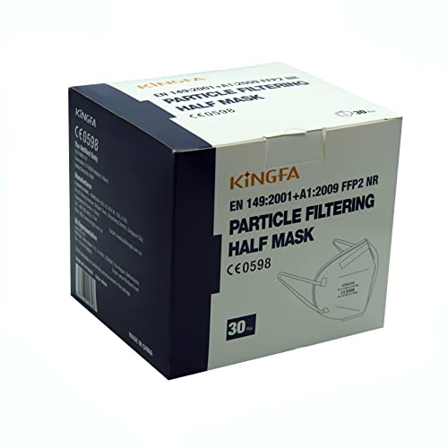 KINGFA Lot de 30 masques anti-poussière jetables – EN 149 FFP2 – Masque contre la poussière de bois et de métal, blanc, sans nom FFP2