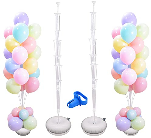 Ballonsäulenständer Kit Basis 2 Stück Sets 1.6 Meter Einstellbare Ballonbaum mit Wassergefüllte Basis Ballonturm Dekoration für Geburtstag Gartenparty Hochzeit Halloween Party Supplies Weihnachten