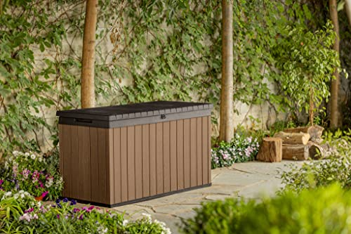Keter Coffre de rangement Darwin, coffre durable et résistante aux intempéries, Marron - 570L - 142.5x65.3x78.2 cm