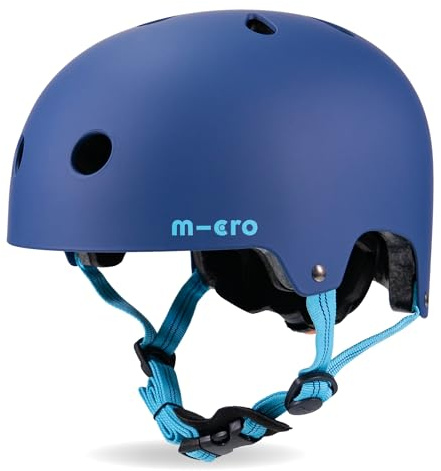 Micro Scooter | Bike/Scooter Deluxe Kids Helmet | Kids Bike Accessories | LED Rear Light | Protective Chin Strap | Inner Padding | Adjustable Strap & Sizing Wheel | Small (48-54cm) | Matt Navy
