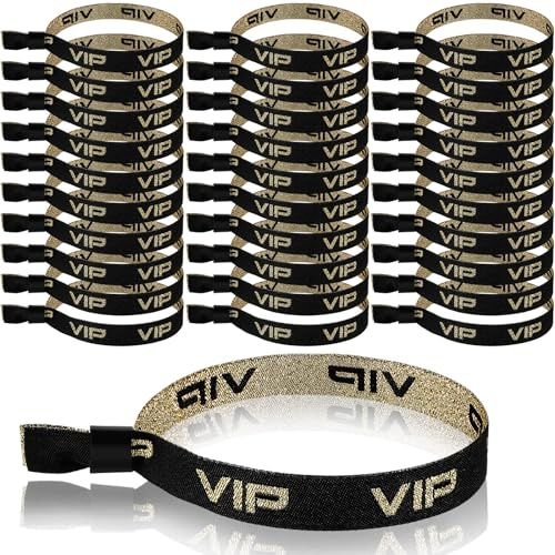 Chunyin 30 Braccialetti VIP Tessuto Nero e Oro Impermeabili e Riutilizzabili per Ingresso Feste Eventi Matrimoni Compleanni