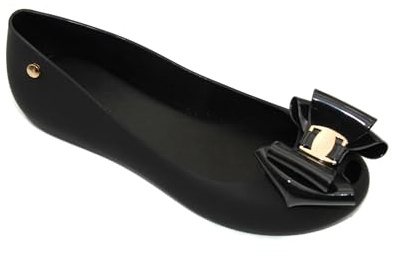 Womens Ladies Flat Peeptoe Casual Office Jelly Bow Slip ON Shoes Ballerina Pumps (Black, UK Footwear Size System, Adult, Women, Numeric, Medium, 3)
