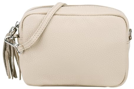 SH läder äkta läder axelväska liten väska aftonväska clutch crossbody bag messenger handväska med dragkedja 18 x 13 cm Tina G296, Beige, Small