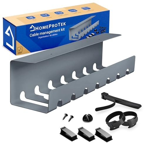 HOMEPROTEK Canalina Passacavi - Vassoio per la gestione e nascondi cavi - Holder for Cable Management - Set Completo - 1 Portacavi sotto scrivania grigio