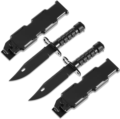 WinnerWhy 2 Pcs Rubber Training Knife with Sheath Dummy Plastic Dagger Flexible Soft Fixed Blade Fake Airsoft Knife Props for Halloween Martial Arts Cosplay Tactical Practice