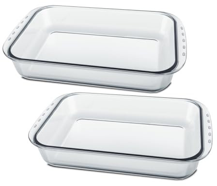 Juego de 2 Platos para hornear de vidrio para horno, plato de horno rectangular, molde para lasaña tostador, capacidad 5 L - Longitud 40.4 x Profundidad 24.9 x Altura 7.2 cm- JUANIO -