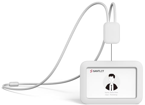SANTLET Lanyards for ID Badges Holder, Soft Silicone, Retractable Cord | Clean Quiet Profile with 2 Card Slots, Safety Breakaway Buckle for Office Staff, Teachers Employees, Horizontal Grey
