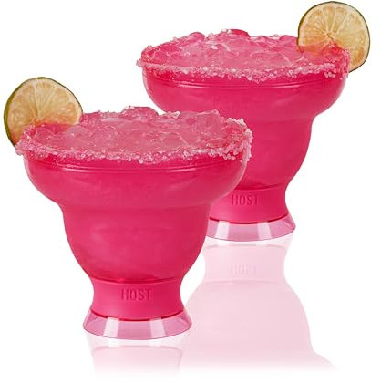 HOST FREEZE Margarita Cocktail Glasses, Frozen Cup Double Wall Plastic Margarita Glasses Drinking Set Modern Drinking Glasses 12oz Punch Pink Set of 2