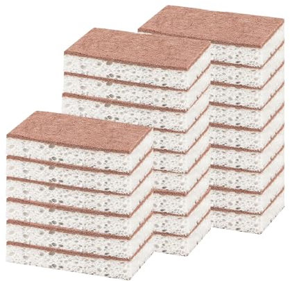 Ryichliho Esponja de Cocina Natural, 24 Unidades, Esponja de Cocina de Doble Cara para Lavar Platos, sartenes antiadherentes, para Limpiar la Cocina y el baño