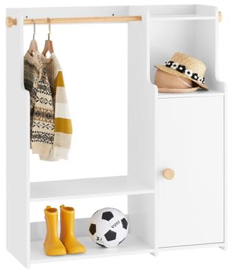 SoBuy Kindergarderobe Kleiderschrank Kinder Kinderregal mit Türen Garderobe Kinder Kinderzimmer möbel Kleiderständer Regal Standgarderobe Weiß BHT ca. 94x110x35cm KMB110-W