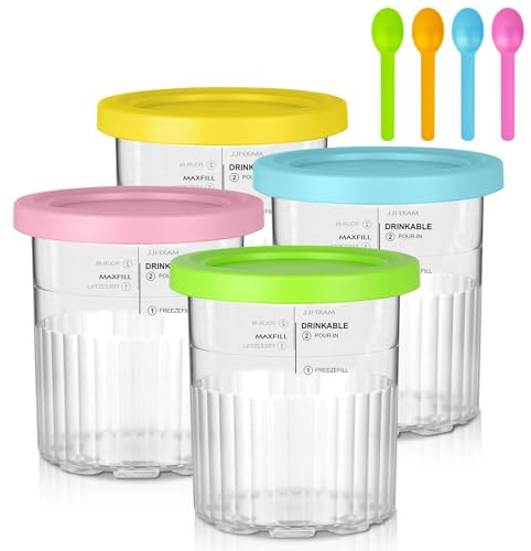 OFFCUP Vaschette per Gelato, 4pezzi Vaschetta Contenitore Gelato, Contenitori per Gelato Fatto in Casa con Coperchi, Contenitori di Ricambio per Ninja Creami Deluxe NC500 NC501 Serie