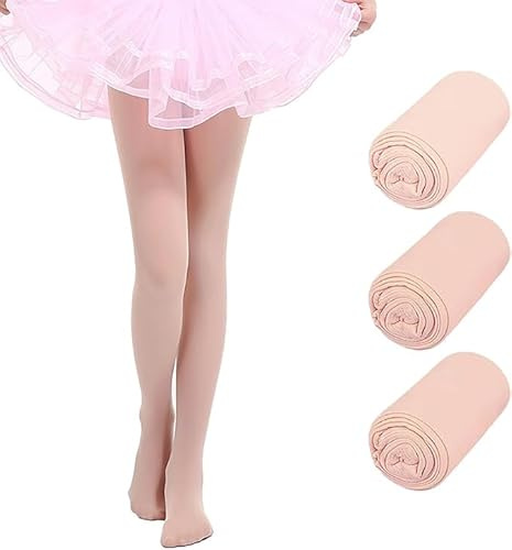 XIYEZDM Girls Tights Ballet Dance Tight Kids Student Footed School Uniform Training Tights Ultra Stretchy Soft Pantyhose Schoolwear Age 4-13(Nude 3PCS, 6-8 Years)