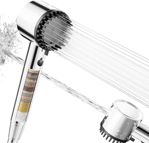 Cobbe Testina Doccia con Filtro, Doccetta Alta Pressione con Filtrazione a 20 Strati, 5 Modalità Getto con Tubo da 1,5M, Soffione Risparmio Idrico per Acqua Dura, Cloro Residuo e Batteri (Cromo)