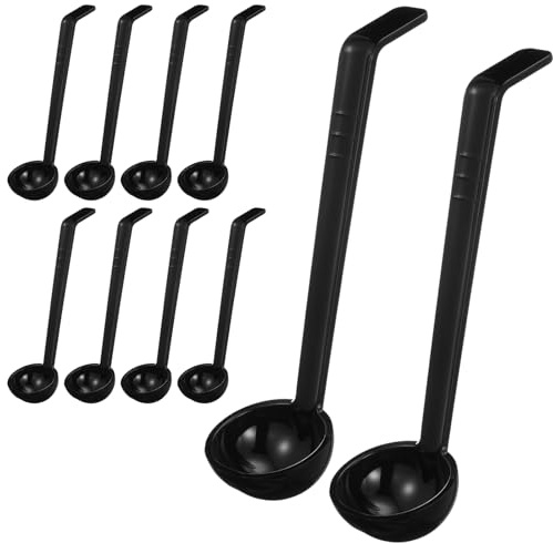Tioncy 10 Pcs 1 oz Small Ladle 7.1 Inches Mini Ladle for Serving Sauce, Soup, Dressing, Punch Bowl, Gravy, Cocktail, Fruit Juices Reusable Plastic Long Handle Spoon for Party Banquets Catering(Black)