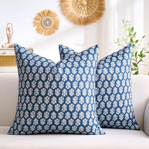 Hanrunsi Fundas para Cojines 40x40 Flores Decorativas con Funda de Cojín Azul Marino Vintage Boho Funda de Almohada Decoración Rústica, Sofá de Granja, Decoración de Cama Juego de 2